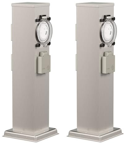 ledscom.de 2 uds. Toma de jardín Polly para Exterior, IP44, Temporizador/Reloj, 3 vías, Acero Inoxidable, Angular, 40 cm