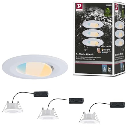Paulmann 99935 LED infälld belysning Calla rund set om 3 inkl 3x5,5W IP65 infälld spotlight vit matt skåpbelysning plast infälld belysning 3000 K