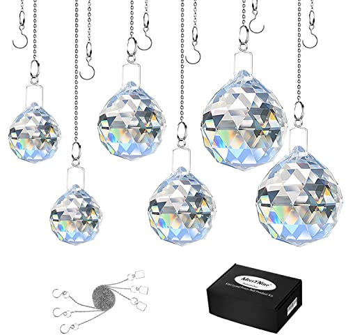 MerryNine 6 Stück klare Kristallkugel-Prisma-Sonnenschein-Catcher, Regenbogen-Anhänger, hängende Kristalle, Prismen für Fenster, für Feng Shui, als Geschenk