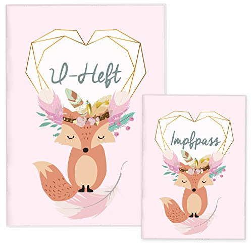 Cozy Racoon U-Heft- und Impfpasshülle | 3- teiliges Set | Hochwertige Hülle für Untersuchungsheft und Impfpass Deines Kindes | Design Boho Fuchs Rosa (ohne Personalisierung)