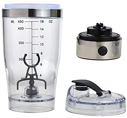 MINGPINHUIUS Elektrische Protein-Shaker-Flasche, Tragbarer Protein-Shaker-Becher, 450 ML Batteriebetriebene Mixer-Shake-Flasche, Mini-Mixer für Kaffee-Fruchtsaft Protein Verschiedene Pulver