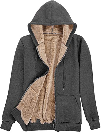 UMIPUBO Hoodie Cerniera Donna Flanella Calda,Cappotto Manica Lunga con Tasche Ragazza,Tops Sport Casual Moda,Sweatshirt Cappuccio Tinta Unita,Cerniera Felpa Autunnale e Invernale(Grigio,M)