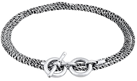 Kuzzoi Silber-Armband Herren oxidiertes Kordelarmband (2 mm) aus 925 Silber | handgefertigt Wickelarmband mit markanter T-Bone Schließe für Männer im Vintage Style