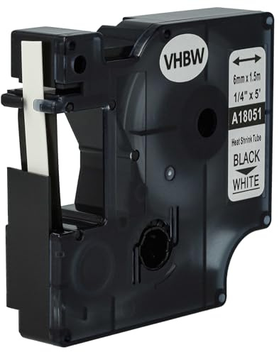 vhbw Schriftband-Kassette Ersatz für Dymo 18051 für Etiketten-Drucker Schwarz auf Weiß, Schrumpfschlauch-Kassette, 6 mm