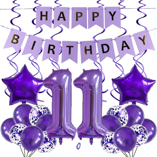 SNOWZAN Luftballons 11. Geburtstag Dekoration Lila 32 Zoll Riesen Zahlen Ballons,Latex Folienballons 25 Stück