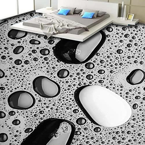HGFHGD 3D Wandbild Schwarz und Weiß Kieselsteine ​​Wassertropfen Bodenaufkleber Badezimmer Flur Fliesen Vinyl Selbstklebende Tapete Dekoration