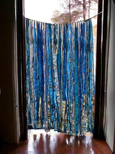 Mango Gifts Sari-Türvorhang für Schlafzimmer und Wohnzimmer, 203 x 121 cm, Farbe: Türkis. Verleihen Sie Ihrer Heimdekoration einen Hauch von Farbe und Eleganz