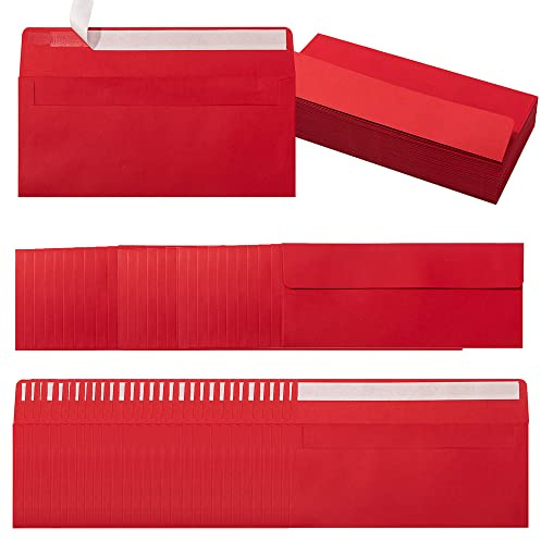 100 Pack Colorful #10 Business Envelopes Self Seal Standard Envelopes for Office Checks, Business, Letter Mailing Invoices, 4.13 x 9.49 Inches (Red)
