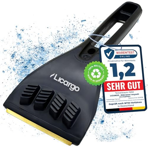 LICARGO® Grattoir à glace avec lame en laiton [fabriqué en Allemagne] – Ice Breaker en plastique 100 % recyclé – Grattoir à glace de voiture en laiton – Grattoir à glace pour voiture – Lame en laiton
