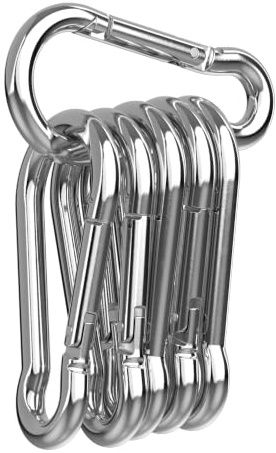 RAVN HAMAN Set of 6 Carabiner hooks 8 x 80 mm - Carabiner clips with snap lock with a load capacity of up to 230 kg - Snap hooks for key ring, hammock, punching bag, etc. - Galvanised steel