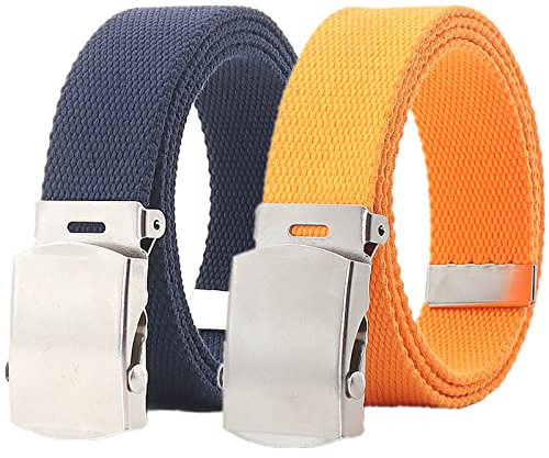 Gürtel für Herren Damen, Canvas Gürtel Größe bis zu 67 mit silberfarbener Militärschnalle, 32mm breit