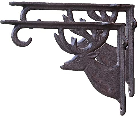 XFAK 4 Stück Regalwinkel Vintage Regalhalterung Metall Wand-Winkel Mit Haken, Antik Winkel Regal, REH Regalhalter, Gusseisen