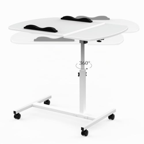 Lvhcmfohm Laptoptisch Höhenverstellbar, Beistelltisch mit Rollen, Drehbare klappbarer Laptop Schreibtisch Computertisch für Sofa, Bett, Couch, Büro (Weiß, 40x40+20x40cm)