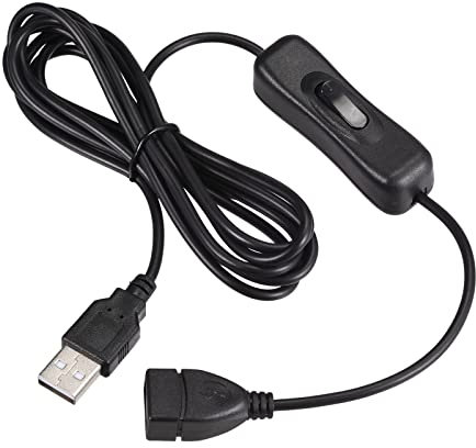 QUARKZMAN 200cm Extensión Cable x 1uds USB Macho a Hembra Adaptador Cable con ON/OFF Interruptor para Computadora y LED Escritorio Lámpara, [Negro]