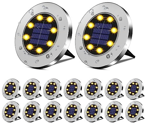 DUUDO 4.6in Solar Lights Outdoor, Solar Garden Outdoor Waterproof Pathway Lights Bright In-Ground Light Outdoor Lighting Decor for Lawn, Patio, Yard, Driveway, Step and Walkway Warm Light 16pack