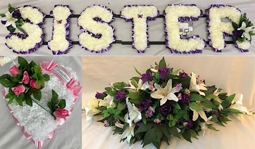 Silky Bouquets Sister Artificial Silk Funeral Flower Package Spray Heart Arrangement Tribute