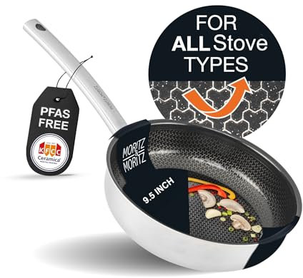 Moritz & Moritz Stainless Steel Pan Honeycomb Structure 24 cm with Ceramic Coating Suitable for All Hob Types Non-Stick Pan with Straight Edge for Cooking, Roasting and Braising