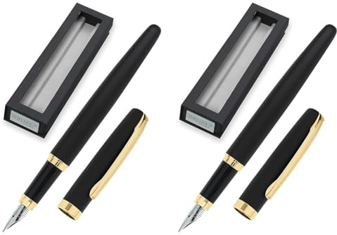 Online Füllhalter Eleganza I Metall I Farbe Schwarz & Gold I Federstärke M I Metallclip I inkl. Tintenpatrone Schreibfarbe Blau I Füller für Standard-Tintenpatronen (Packung mit 2)