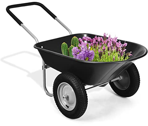 RELAX4LIFE Carrello da Giardino 75L, Carrello a Mano con Vasca in Plastica, Ruota in Gomma, Capacità di Carico 100 kg, Carriola (Nero, 1)