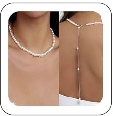 Xmsrn Vintage Perle Choker Halskette Perle Zurück Tropfen Halskette Perle Lariat Zurück Halskette Körper Kette Gold Perle Hochzeit Zurück Kette Halskette Schmuck Für Frauen Und Mädchen