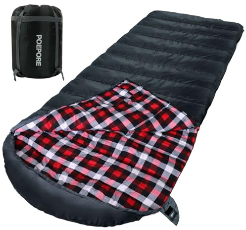 Poepore Schlafsack Outdoor Winter für Erwachsene Extra Breit 4 Jahreszeiten XXL Schlafsäcke Warmer Baumwolle Flanell Deckenschlafsack beim Camping Wandern Abenteuern 230 * 100CM Grau