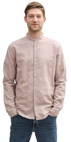 Tom Tailor Regular Fit Kurzarmhemd mit Leinenanteil, Light Coral Check, L