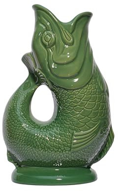 The Original Gluggle Jug - Green Glug Jug in XL, 28cm 1.4L - Gug Glug Fish Shaped Jug - Decorative Glugging Water, Cocktail, Wine & Gin Pitcher, Decanter or Vase - Hand Made in Britain