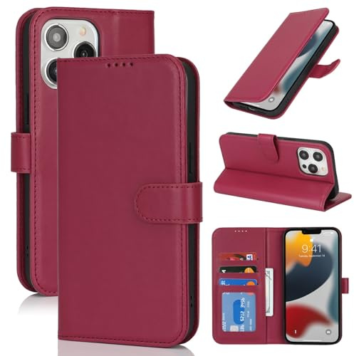 Zouzt Hülle für iPhone 13 Pro (6,1), Premium PU Leder, Rot | Handyhülle mit Kartenfächern, Magnet Klapp Schutzhülle, Stoßfeste TPU-Innenhülle, Frauen Männer, Leather Wallet Phone Case