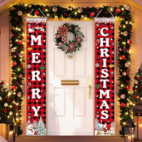 ZOSIGN Merry Christmas Banner - Rot Frohe Weihnachten Tür Dekoration für Drinnen Draußen, Haustür, Garten, Party