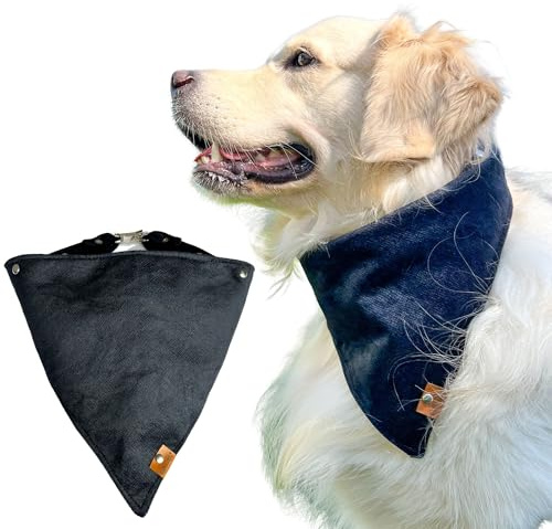 Schwarzes Halstuch für Hunde, Hundehalstuch mit Metallverschluss, Verstellbares Hundehalstuch (Schwarz, L)