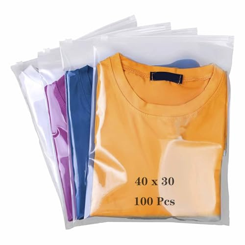 QISF 100 bolsas reutilizables con cierre hermético de 40 x 30 cm para ropa, bolsas de hospital de plástico grandes, bolsas de almacenamiento de ropa de viaje, bolsas de sellado transparente