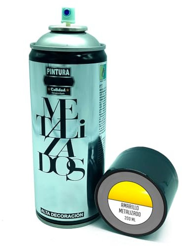 Tradineur - Flacone spray per vernice, prodotto in Spagna, ideale per qualsiasi superficie, legno, metallo, cartone, pietra o ceramica, capacità 200 ml, giallo metallizzato
