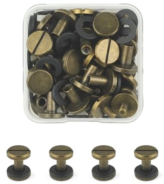 JINTANG 24 Sets Brass Chicago Screws,M4x8mm Flat Head Book Binding Screws | Brass Fasteners Connectors for DIY Leather Craft Belt Strap Bronze