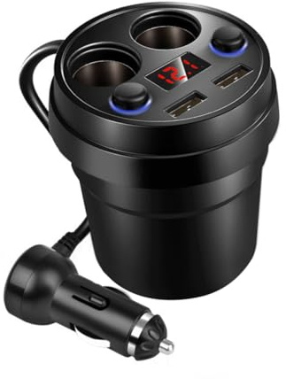TIDTALEO Cargador De Coche USB Portavasos, Cargador Inteligente 2 Tomas para Encendedor, Protección contra Sobrecalentamiento para Dispositivos Móviles