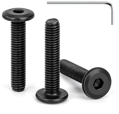 Tunejoy 30 Pièces Vis à Tête Plate M5 x 25 mm Noir Vis à Six Pans Creux en Acier Inoxydable A2 V2A Boulons de Meubles Hexagonale avec Clé Allen Filetage Complet
