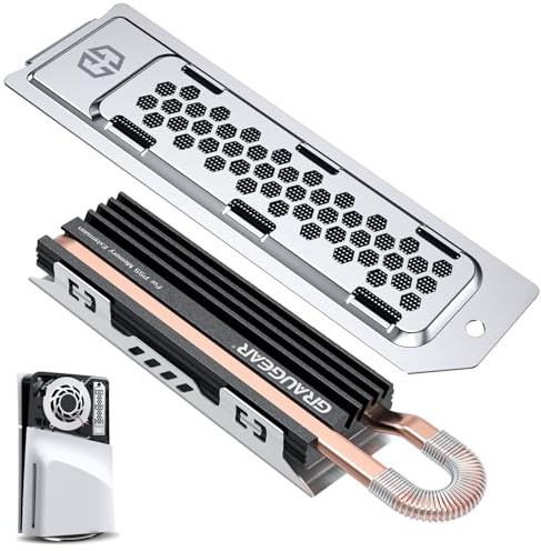 GRAUGEAR Set di coperture per dissipatore di calore SSD PS5 Pro/Slim, dissipatore di calore SSD PS5 NVMe, copertura per dissipazione del calore in metallo, tubo di calore in rame e pinna in alluminio