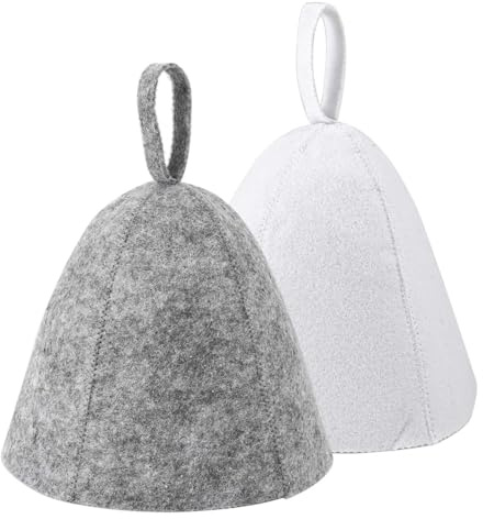 BOXOB 2 Pezzi Cappello da Sauna per Uomo Donna, Feltro di Lana Russo Berretto da Sauna Banya Altamente Assorbente Unisex Accessori per Sauna Regalo per Bagno di Vapore (Grigio, Bianco)