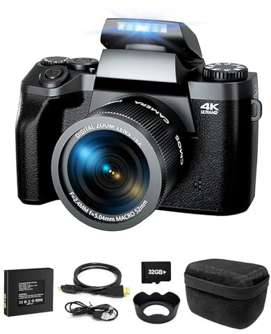 Ade Digitalkamera 4K 64MP mit 4.0 Touchscreen, 16X Digitalzoom Fotokamera Kompaktkamera mit Weitwinkel- und Makroobjektiv für Reise, Vlog, WiFi-Funktion, Kameratasche, Einzellinse