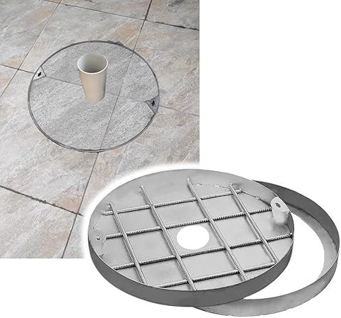 Couvercles et cadres de puits,couvercles de fosse septique en acier inoxydable avec base, couvercles de fosse septique ronds avec crochets de trou d'homme,pour les allées, le béton, les cours(23.6in (