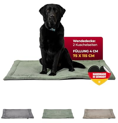 HS-Hundebett® Hundedecke Cord mit Füllung L (75x115 cm) – Waschbare Wendedecke – Kuscheldecke für Hunde – Gemütlicher Ruheplatz – Grün, Made in DE