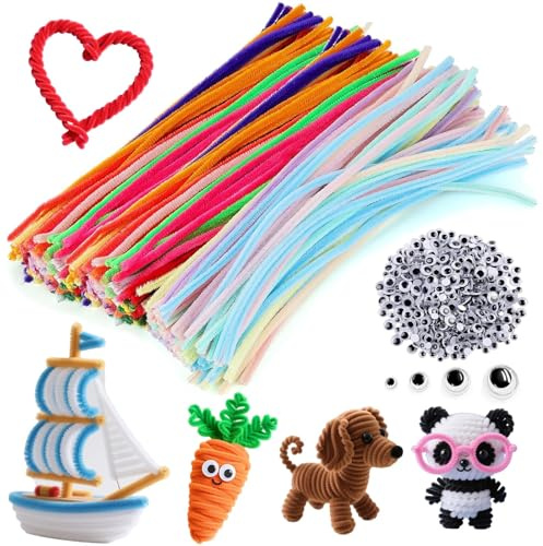 500 unidades coloridas limpiapipas para manualidades, limpiador de pipas para manualidades, ojos móviles autoadhesivos, ojos móviles para proyectos y decoración de manualidades para niños