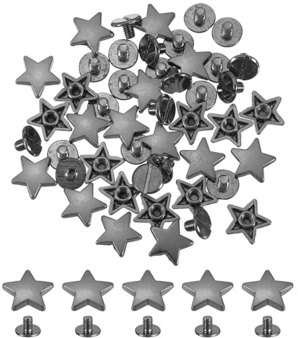 QUARKZMAN 24 Sets Metall Stern Nieten, 12mm Leder Nieten Schraubnieten Punk Ledernieten, Metall Leder Nieten Ziernieten für Lederhandwerk DIY Kleidung Taschen Gürtel, Metallic Schwarz