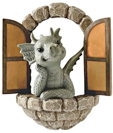 LUMOOM Bellissima Scultura Di Drago Da Giardino, Figure Decorative Di Drago In Poliresina, Statua Di Drago Per Giardino, Decorazione Esterna Per Cortile, Installazione A Parete O Terrazza (A)