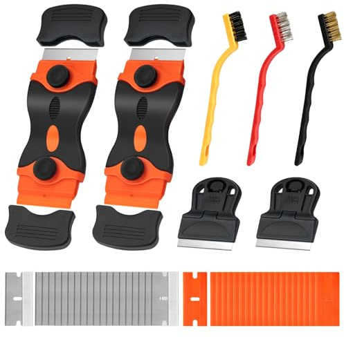 Feoqibu 7 Pack Razor Blade Scraper Tool, Razor Scraper, Paint Scraper for Cleaning, With Extra 40Pcs Blade Scraper, For Cooktop, Wall, Floor, Glass Cleaning Scraper