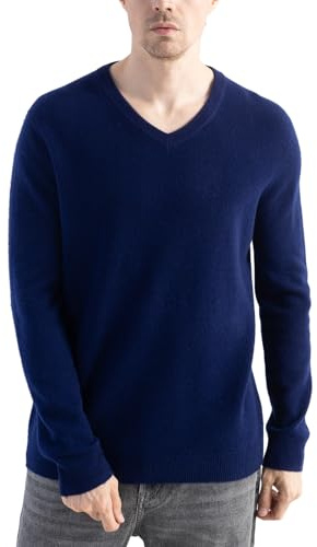 Chanyarn Men's 100% Merino Wool Sweater 2026 Fall Winter First-Line Ready to Wear V Neck Long Sleeve Seamless Knit Sweater (Navy Blue,L)