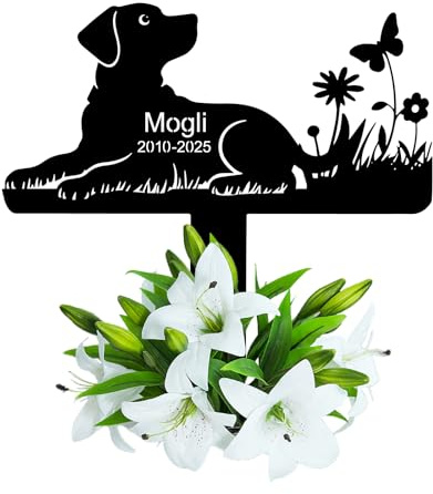 Wondramble Grabstein Hund für Draußen,grabschmuck Hund wetterfest,gartenstecker,gedenktafel,Edelstahl grabstecker personalisiert (Hunde-01)