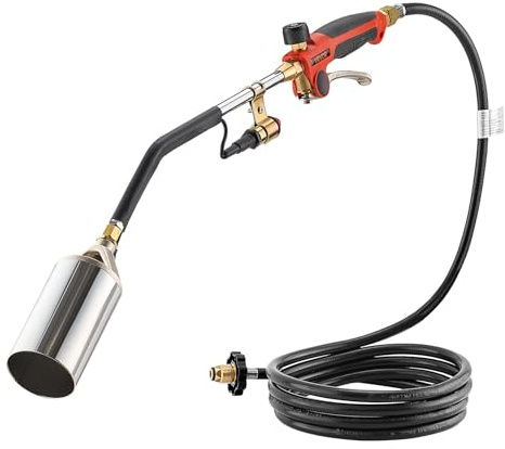 VEVOR Propane Torch Weed Burner, High Output 1,800,000 BTU with 10 ft Hose, Heavy Duty Blow Torch with Adjustable Flame & Turbo Trigger Push Button Auto Igniter, Flamethrower for Garden Ice Snow Road