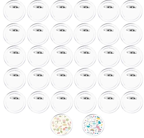 Qwrqwr Buttons Selber Machen Komplettset 30 Stück Anstecker DIY Button Pins Acrylic Zubehör Für Personalisierte Buttons und Anstecker Ideal für Events, Schule und Kreativprojekte