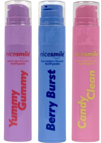 Nice Smile 3 Pack Toothpaste Bundle | Berry Burst, Yummy Gummy & Candy Clean Flavours | Flavoured Fluoride Toothpaste for Kids & Adults | Vegan, Cruelty-Free, Enamel-Safe | PoundMart Exclusive