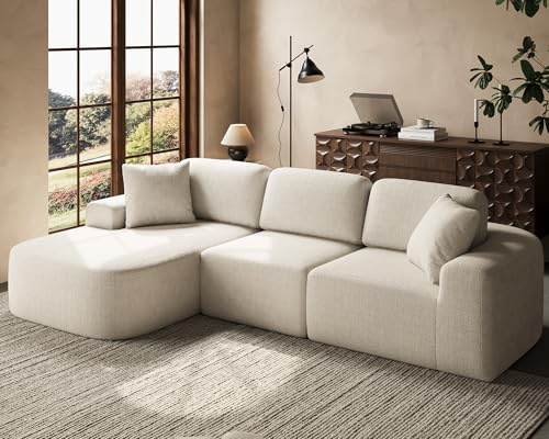 Dowinx 107'' Modular Sectional Sofa Couch with Chaise, No Assembly Required, Modern Bouclé-Inspired Upholstery, Convertible L-Shaped Design for Living Room – Ivory Beige